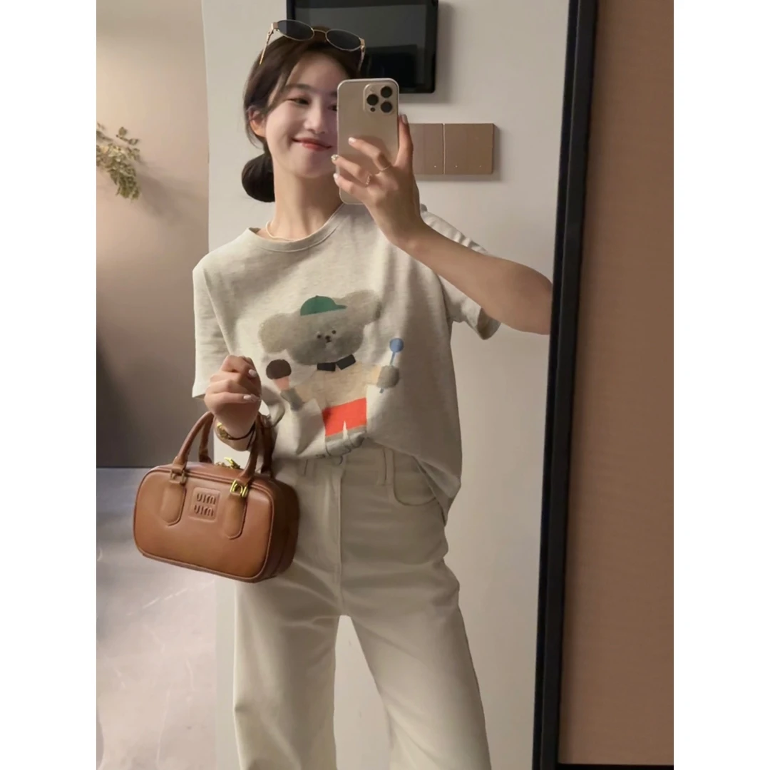 【考拉T】韩版休闲风简约百搭圆领卡通印花女T恤