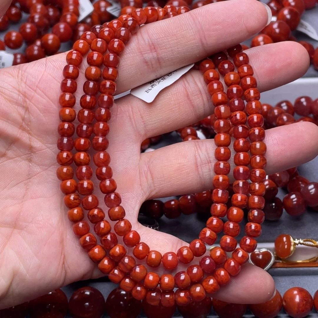 南红玛瑙未镶嵌南红玉石6mm瓦西牛血火焰纹老型多圈手串