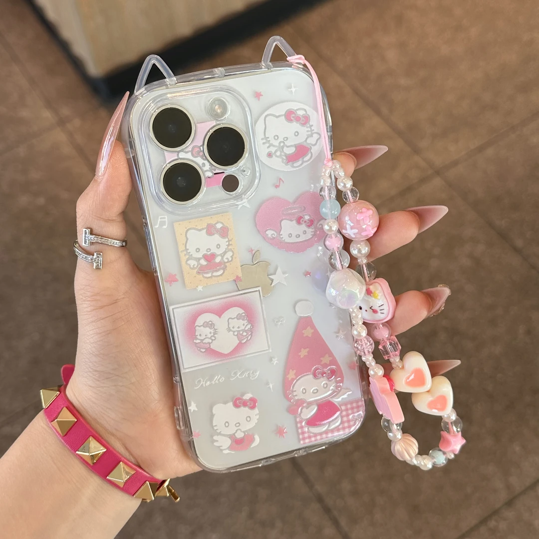 Lucky高帽天使kt挂链适用iPhone16/15promax猫耳手机壳苹果14/13