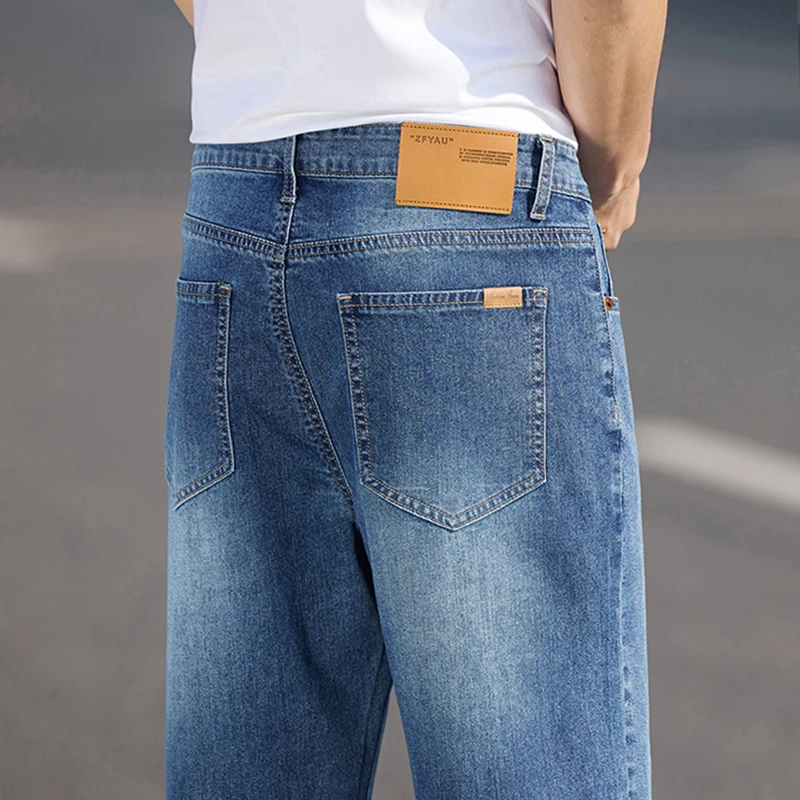 高端春季水洗男士牛仔裤直筒宽松裤男夏季薄款潮流弹力休闲长裤子