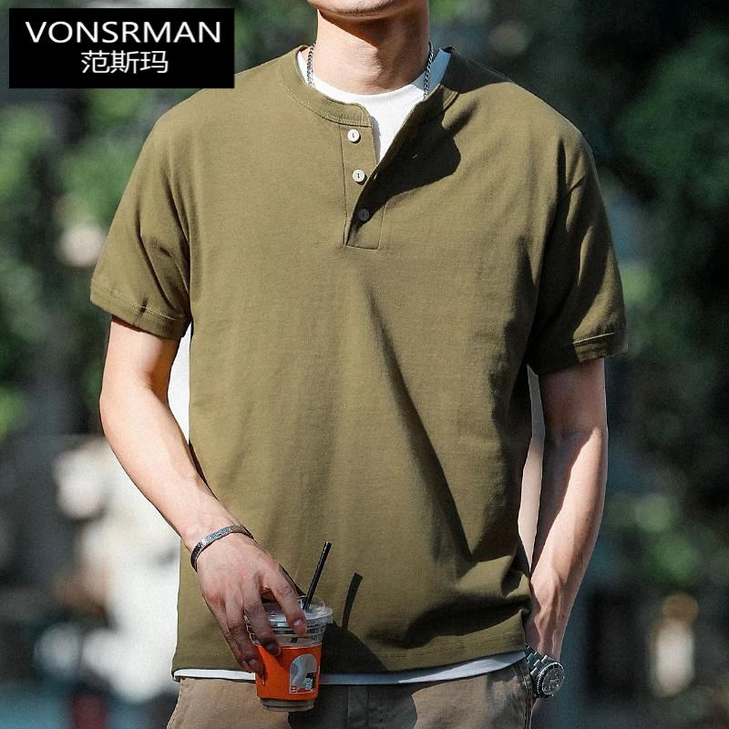 休闲透气速干纯色短袖t恤男士夏季美式复古工装半袖上衣宽松