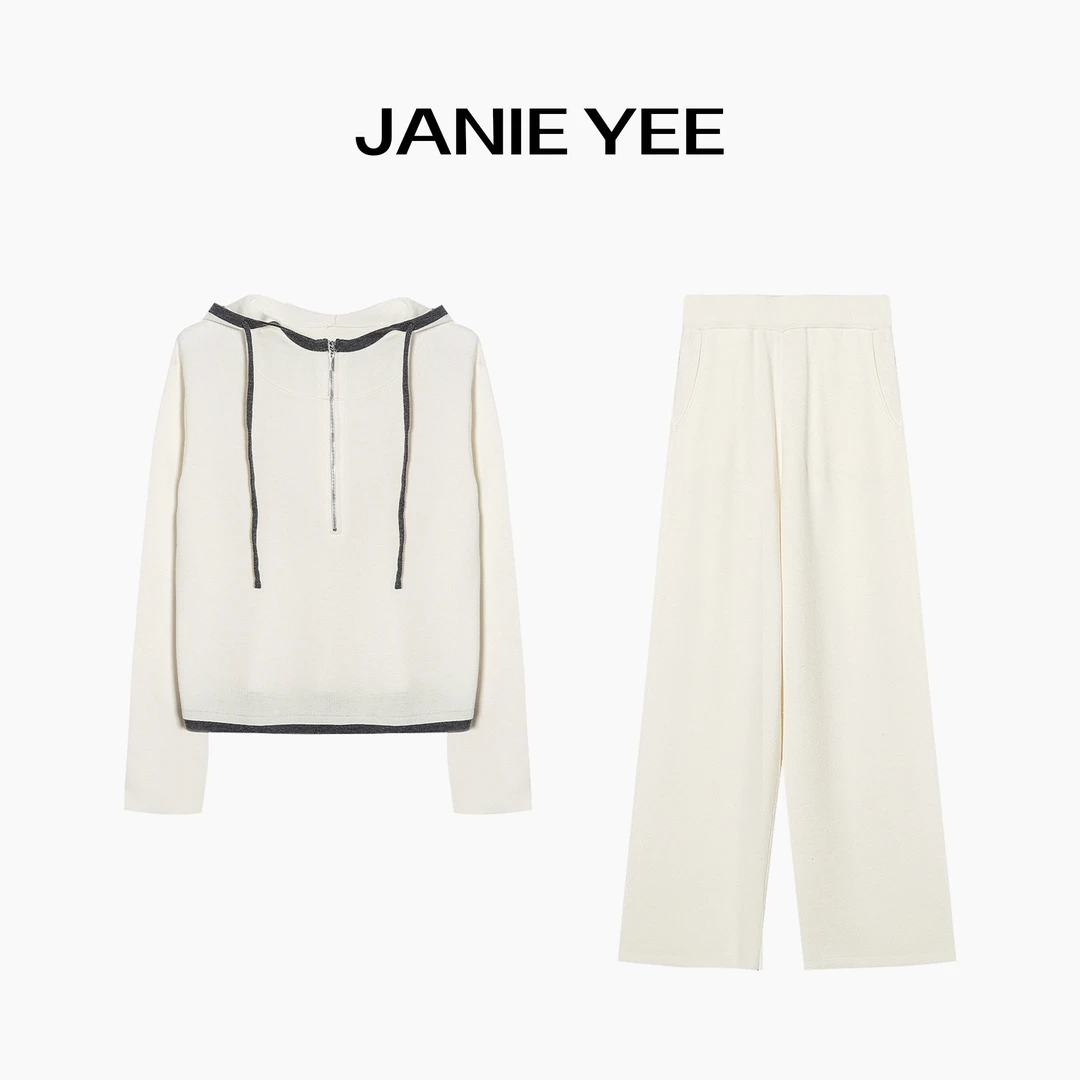 Janie Yee"假期套装" 显瘦保暖绵羊毛连帽毛衣休闲裤女 25A0079