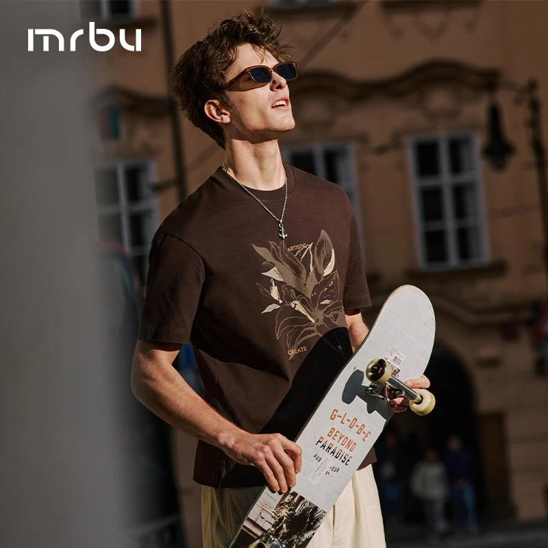 Mr.Bu布先生艺术印花打破沉闷纯棉圆领休闲落肩袖上衣男GT16506