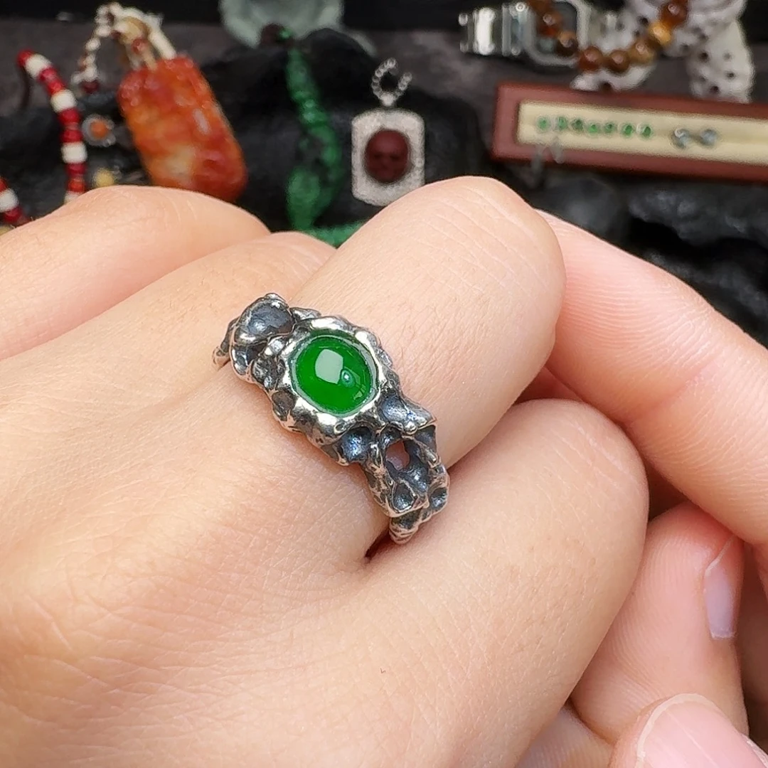 小***朵翡翠银S925镶嵌戒指