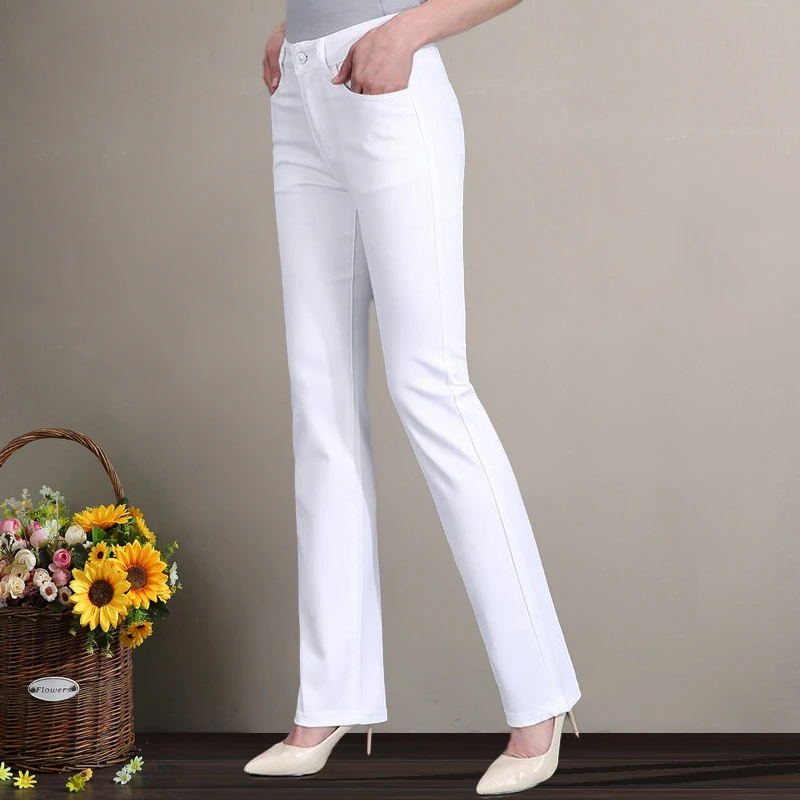 2025秋季新款女款白色裤子宽松休闲妈妈中年大码高腰显瘦直筒裤女