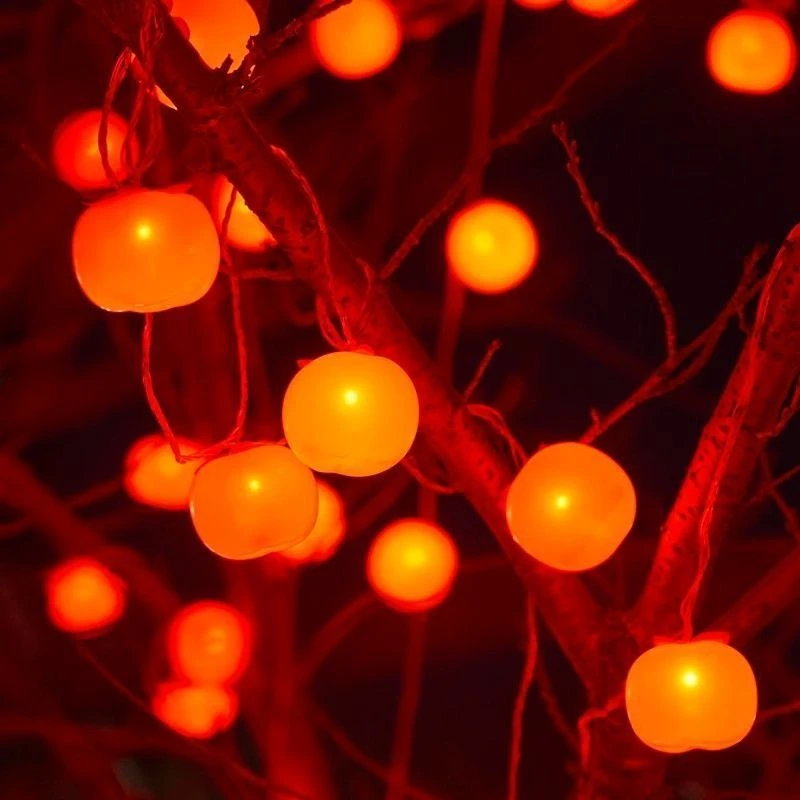 免充电太阳能 led过年彩灯柿子灯串防水户外庭院装饰灯挂树上喜庆