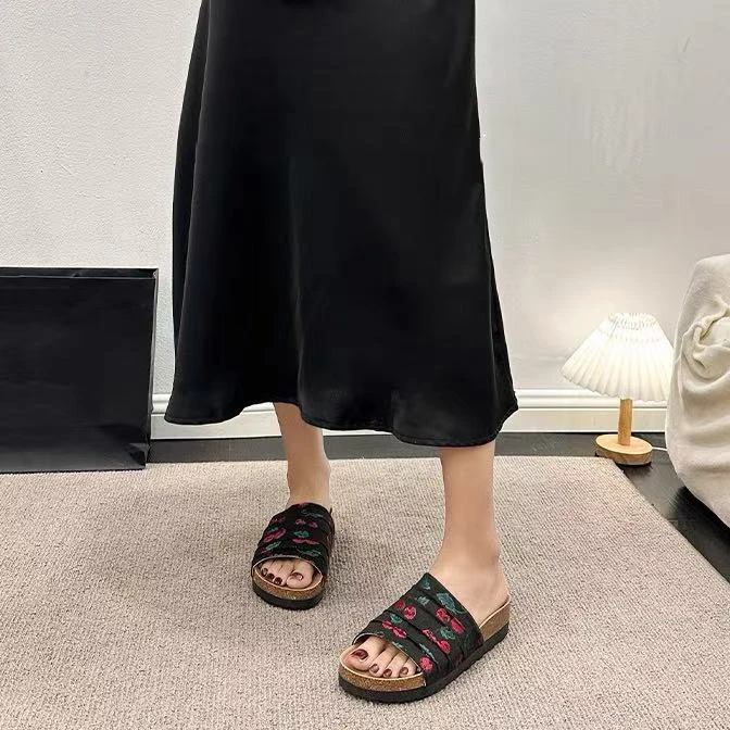 C7643 黑色  夏季时尚2025新款复古勃肯厚底女拖鞋