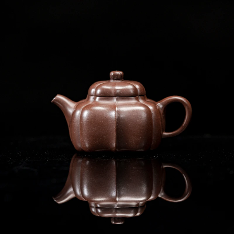 【筋纹四方】 原矿深井底槽清 160cc 手工制作  紫砂壶