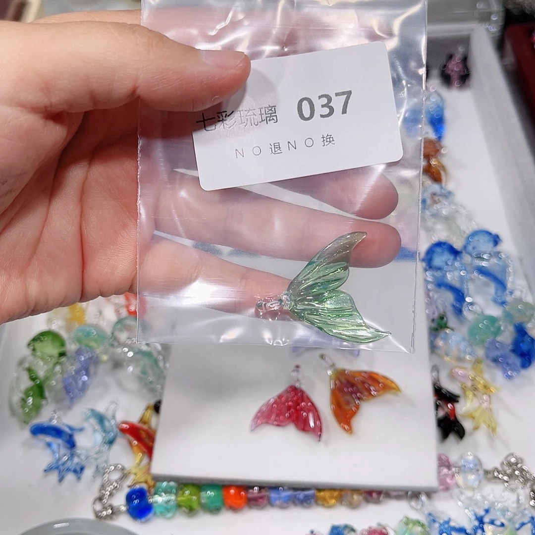 玻璃颈饰37绿色鱼尾