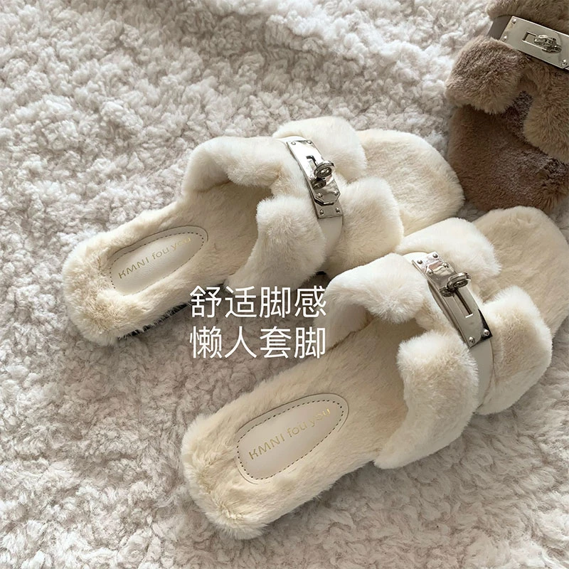 优雅!气质!温柔老钱风~INS露思毛毛拖鞋女2025秋冬季慵懒高级感