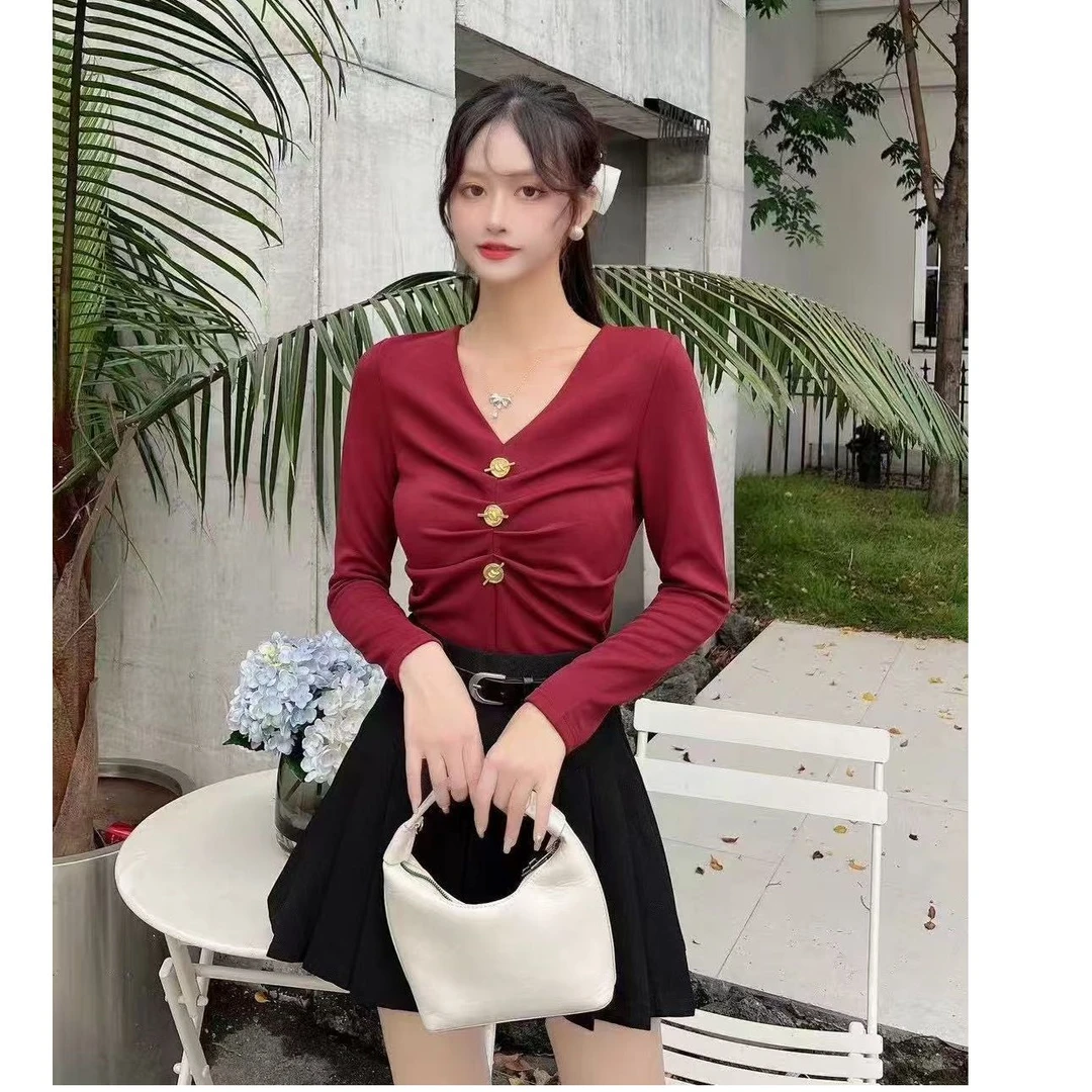 【飞姐】V领设计感洋气百搭上衣S98款
