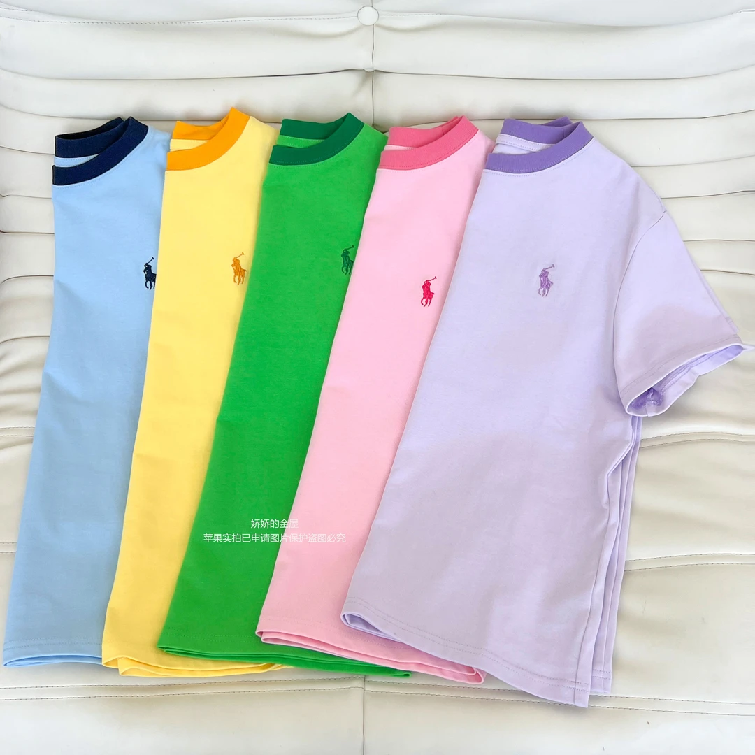 【JJ AREA】娇娇“多巴胺 渐变T”纯棉撞色圆领刺绣T25春夏新款短袖