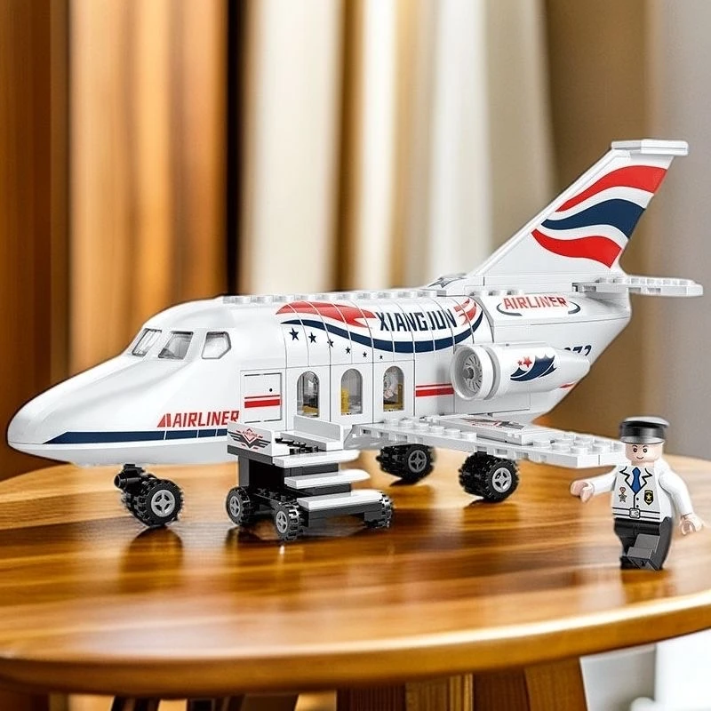 我的城市系列航空飞机拼装模型积木民航客机可滑行男女孩生日礼盒