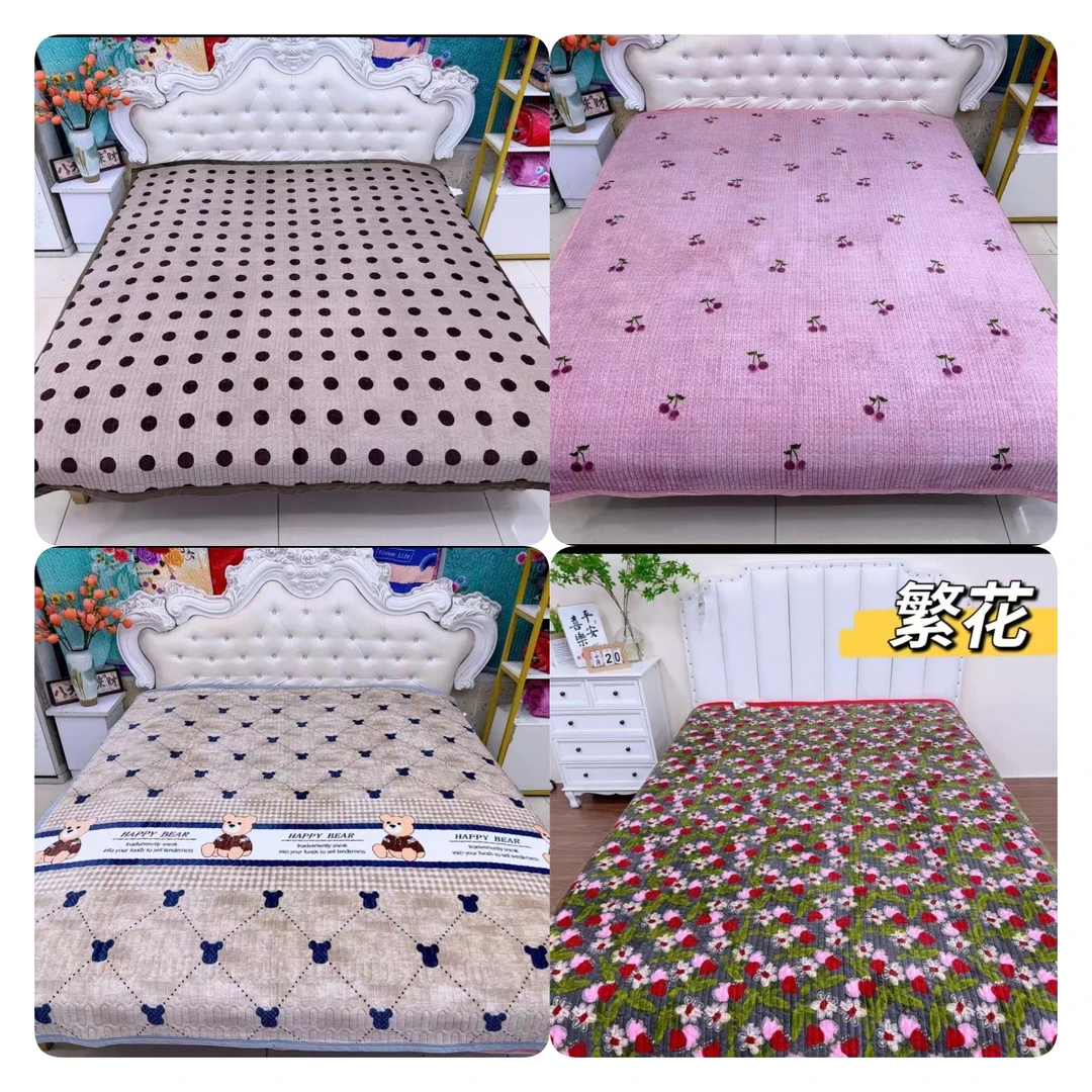 加厚牛奶绒床盖加绒保暖床盖炕盖榻榻米绗缝亲肤速热防滑珊瑚绒