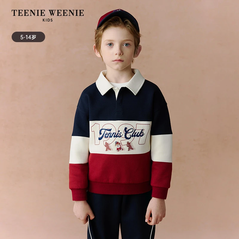 TeenieWeenie Kids小熊童装25年新款秋男童休闲拼色翻领长袖卫衣