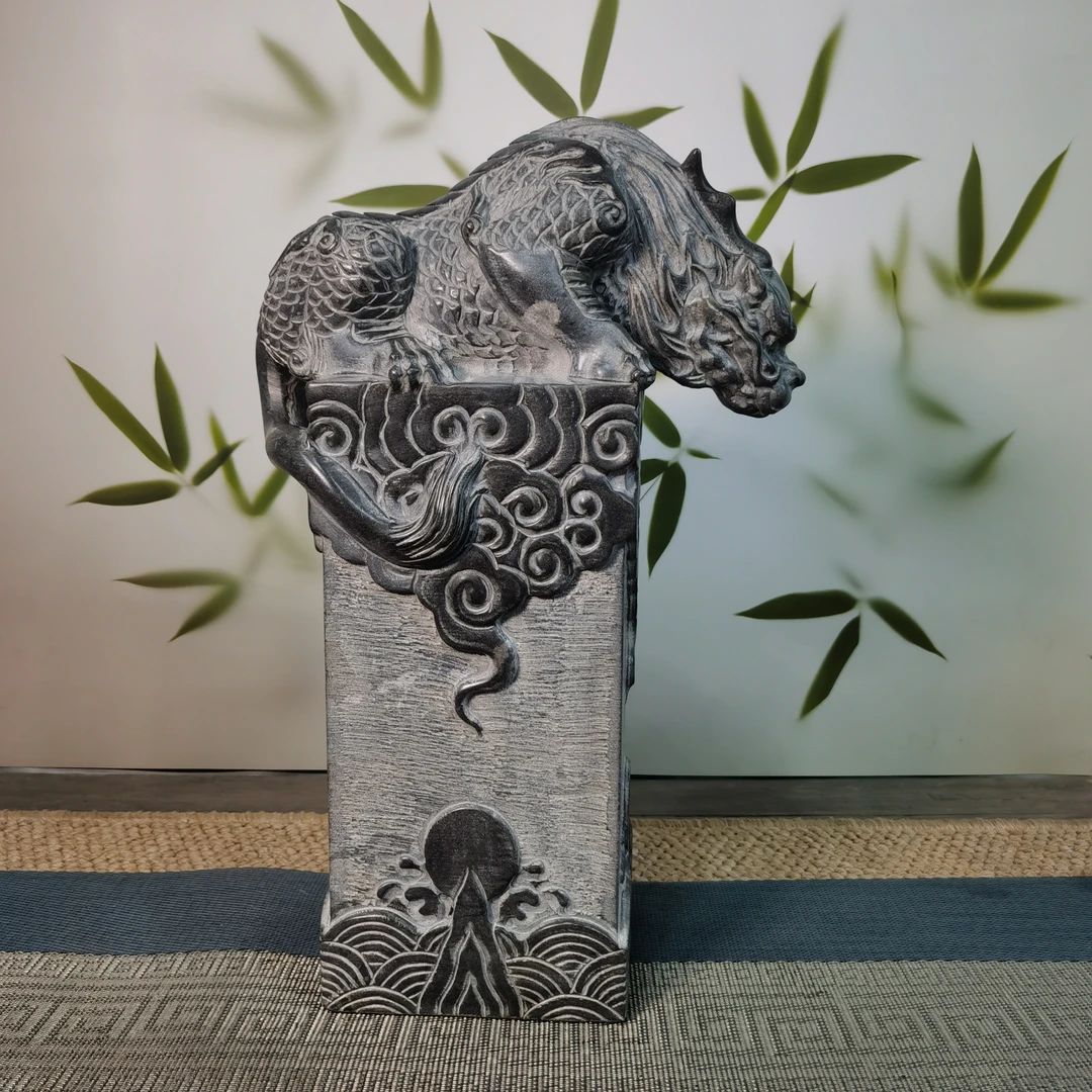 山西精美青石狮子中式老虎手工室内桌面摆件吸水兽流水摆件石柱