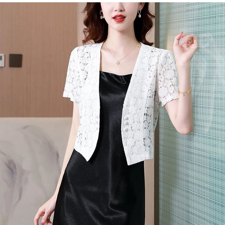 小披肩夏季配裙子短外套短袖女蕾丝外披短款配裙子开衫外搭上衣坎