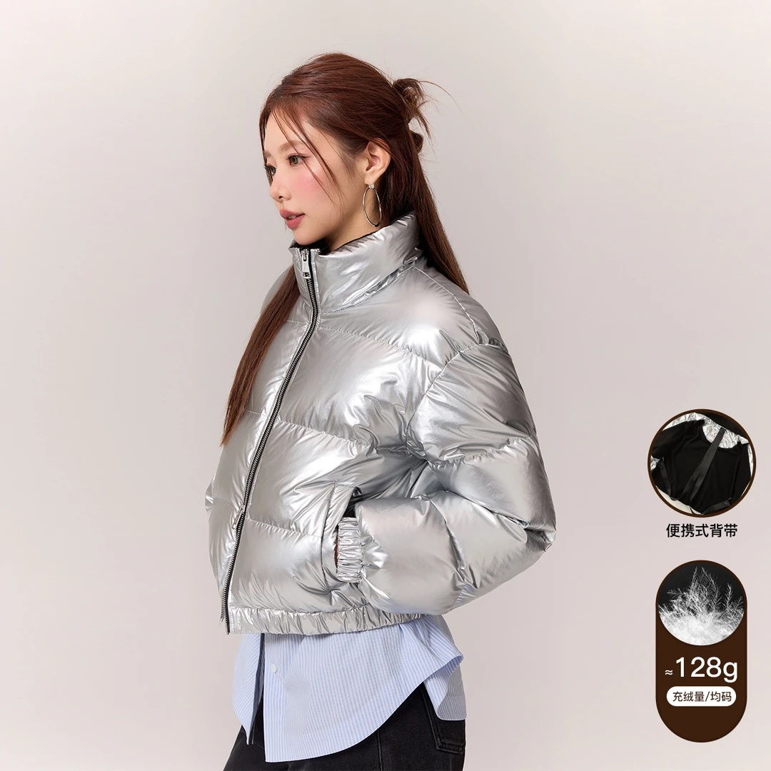 CHUU秋冬女装立领新国标90绒设计亮片基础宽松直筒显瘦羽绒服