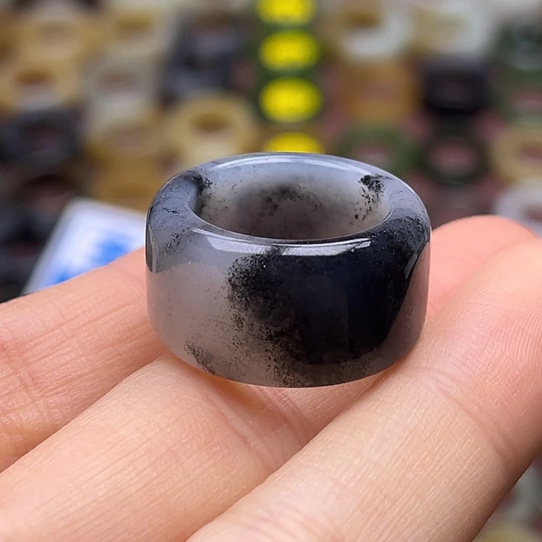 和田玉未镶嵌戒指17.0聚墨青花