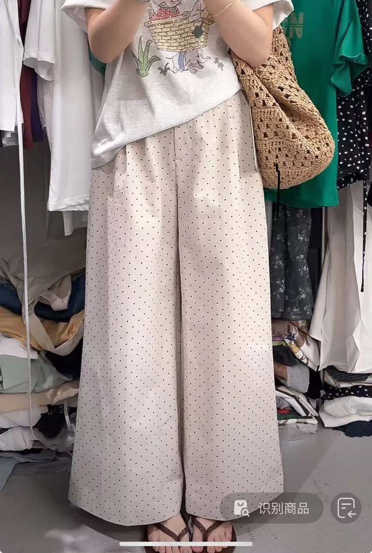 15288#T台#垂感巨好！波点设计直筒休闲裤（福利）