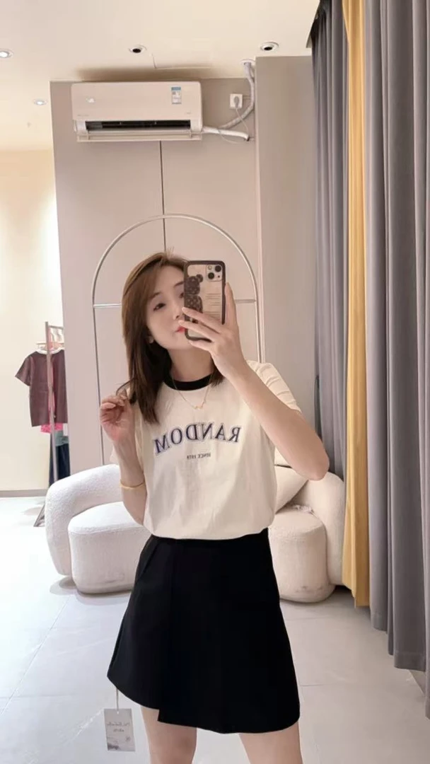 觅裳家 【拼色】321夏季新款时尚百搭显瘦休闲字母T恤