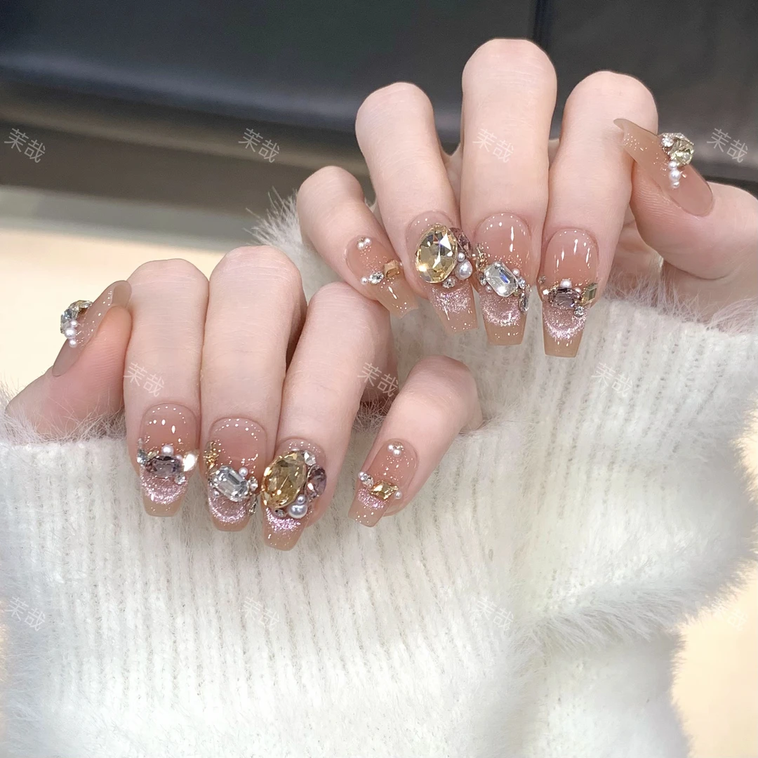 茉哉现货【金玉香颂】纯手工定制美甲拆卸穿戴甲A3856