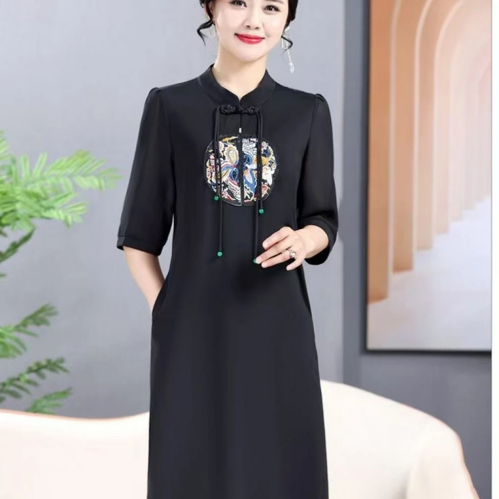 10067-新中式连衣裙女夏季新款时尚气质显瘦中长款裙子【B24-1-3】