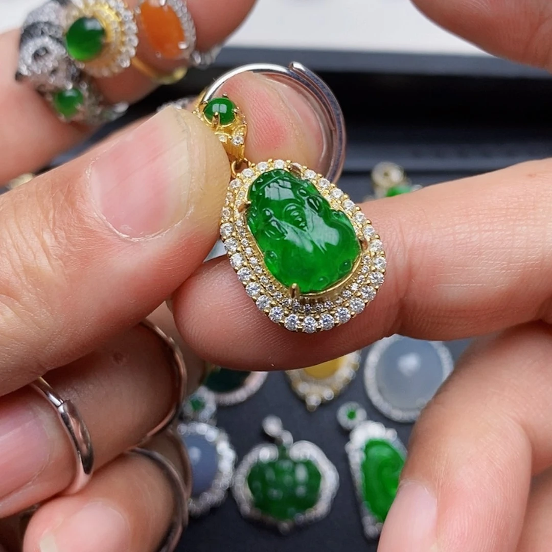 翡翠颈饰银S925镶嵌项链