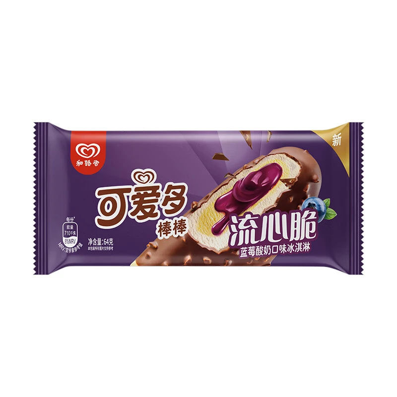 和路雪可爱多棒棒流心脆蓝莓酸奶口味冰淇淋单支装64g/支