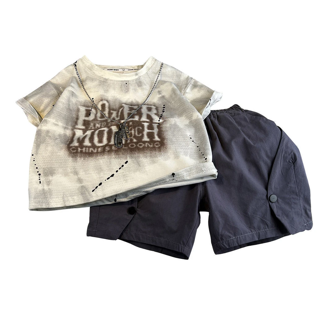男童夏装套装2025新款帅宝宝短袖T恤两件套夏季儿童薄款透气衣服