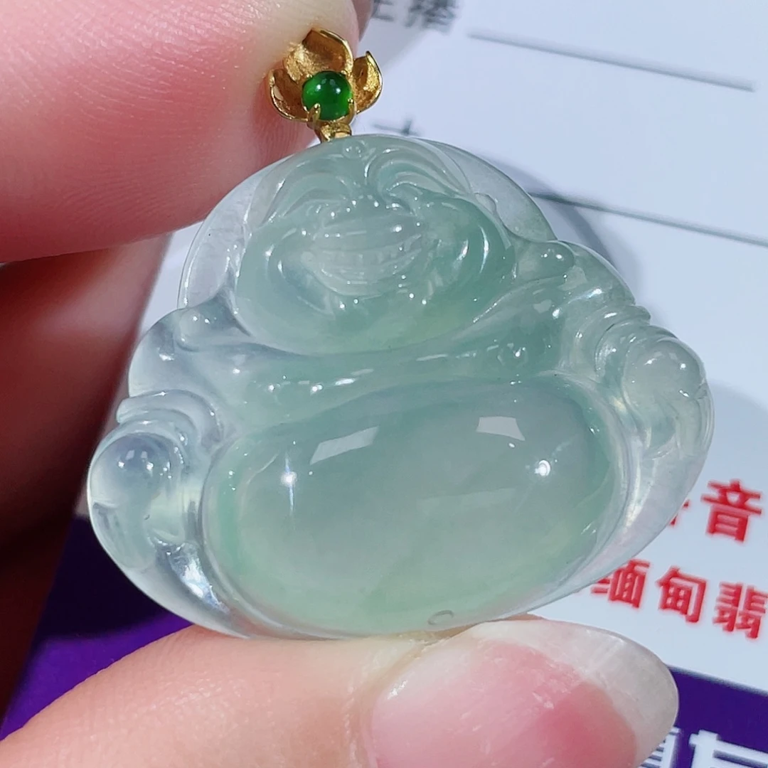 颈饰18K金镶嵌翡翠佛公