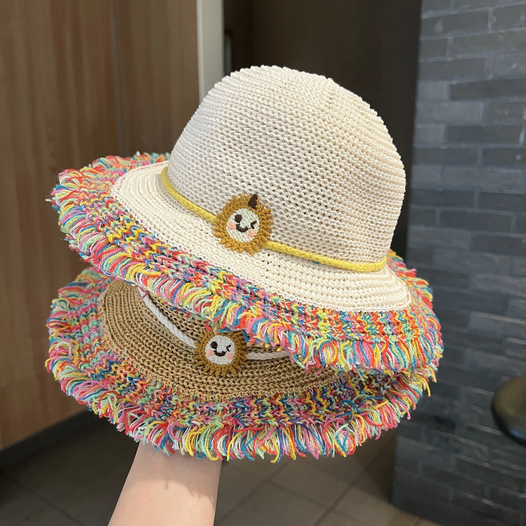 【五彩流苏】多巴胺彩色流苏儿童春夏透气防晒草帽女童沙滩太阳帽子