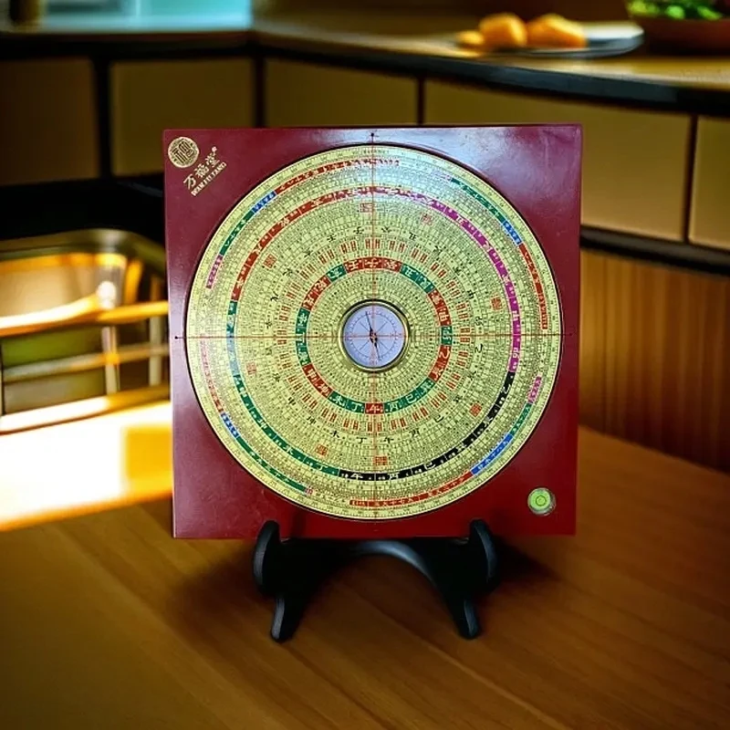 万福堂新款8寸三合纯铜指南针高精度罗盘方形刻字罗盘风水盘正品