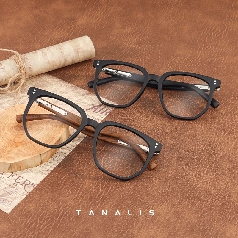 Tanalis58127/复古大框粗边木纹腿百搭时尚男款平光防蓝光眼镜