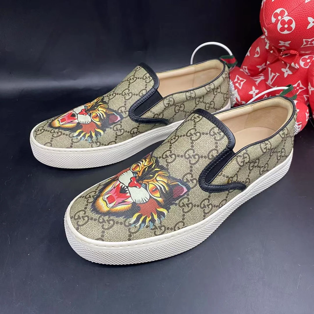 95新 GUCCI/古驰 棕老花机械虎舒适时尚一脚蹬39欧码c