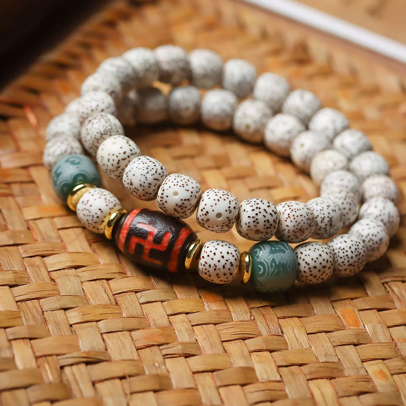 海南原生态星月菩提手串双圈顺白高密菩提子手持万字简约款念珠