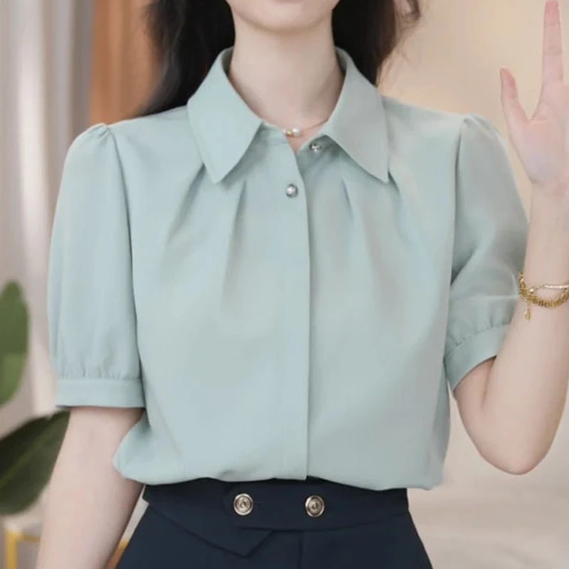 轻奢多巴胺高级感减龄时尚短袖衬衫女2025夏季小众设计感衬衣上衣