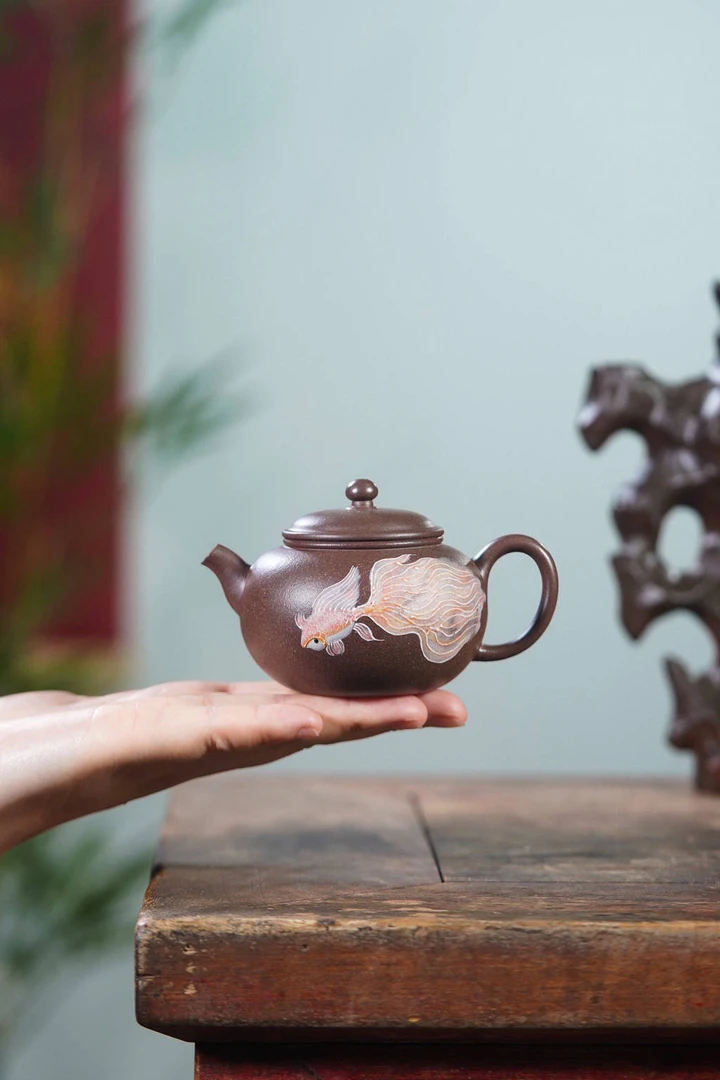 宜兴紫砂壶纯供珠茶壶150cc梨皮紫高档文人雅器茶壶茶具茶室珍藏