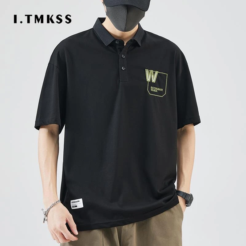 2025新款短袖t恤男棉质潮牌有领夏季翻领冰丝polo衫带领体桖衣服