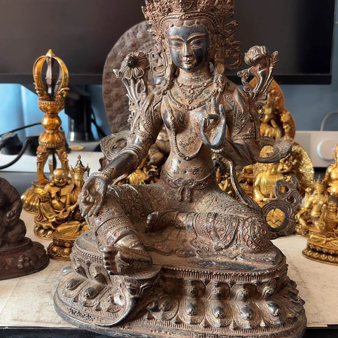 郡*～绿度母藏佛黄铜摆件