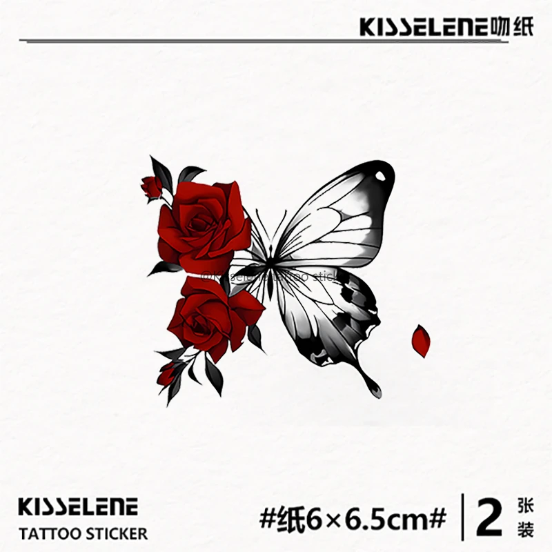 吻纸 蝴蝶玫瑰 性感可爱小清新彩色高级持久ins风原创纹身贴