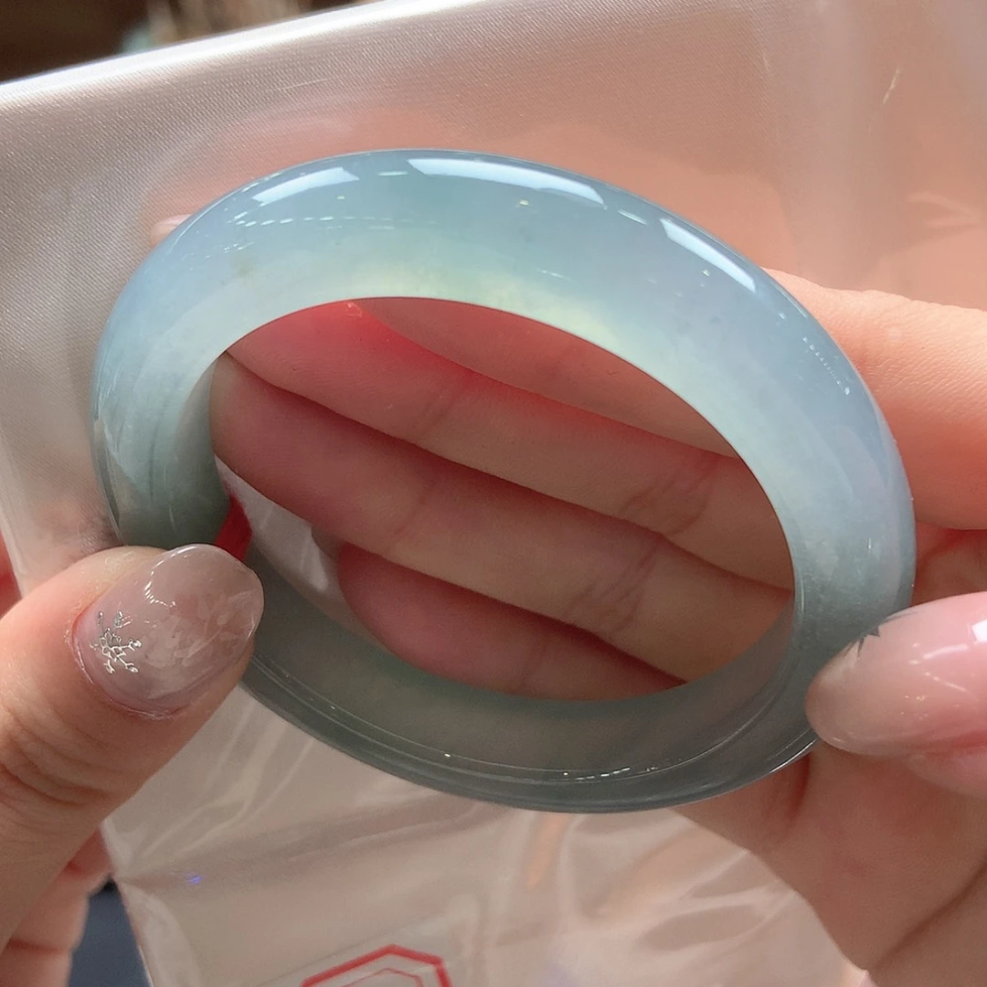 翡翠未镶嵌手镯冰透蓝绿32号