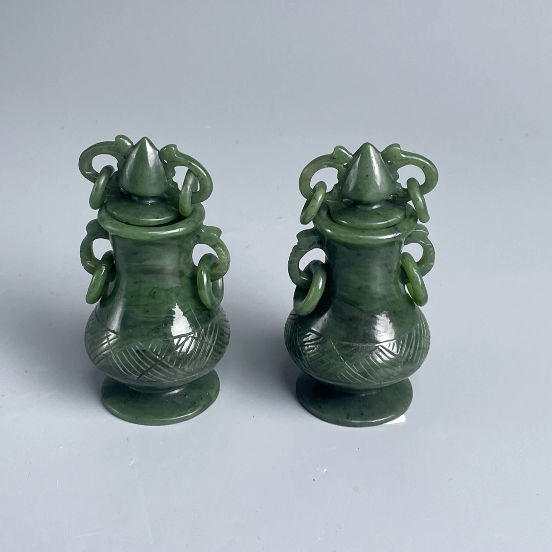 和田玉碧玉瓶子一对-M25DK003208