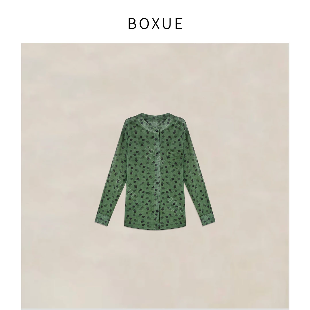 BOXUE “一抹半夏” 2025春季休闲100纯亚麻波点 衬衫 #250322CS620