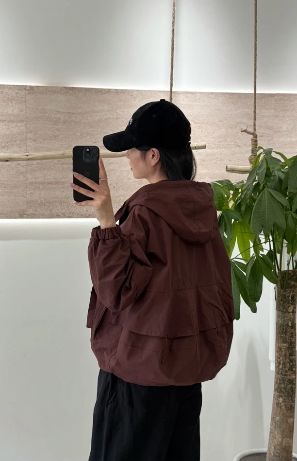 中秋佳节71拉链宽松型秋季厚款短外套复古纯色春秋百搭韩版连帽