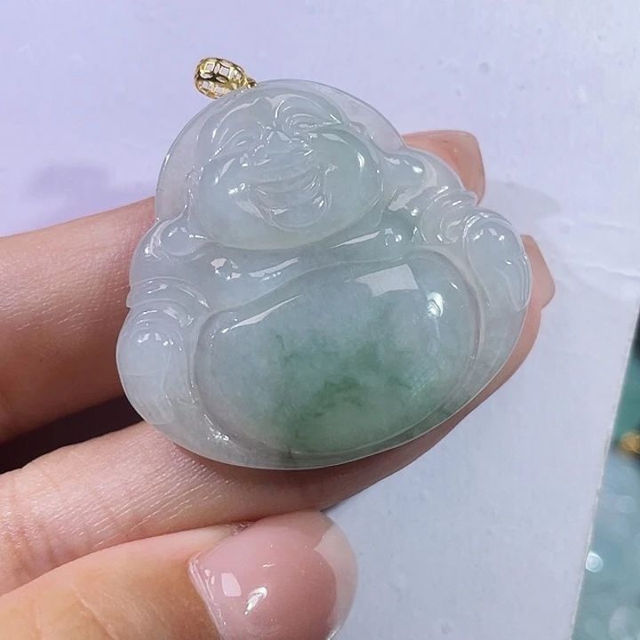 翡翠18K金镶嵌颈饰佛公