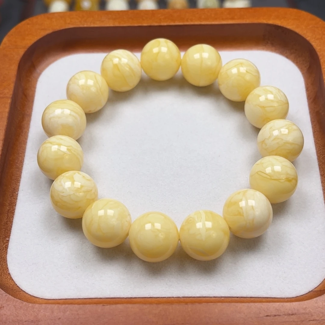 琥珀未镶嵌手链同料焦皮浓蜡妖花小虎皮手串 24.5g