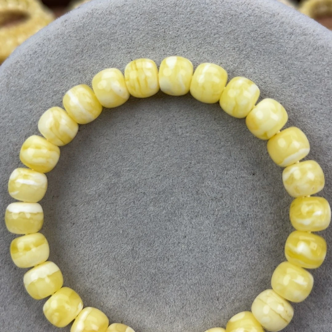 蜜蜡未镶嵌手串纯天然俄料瓷白花虎皮8.8腕口17+