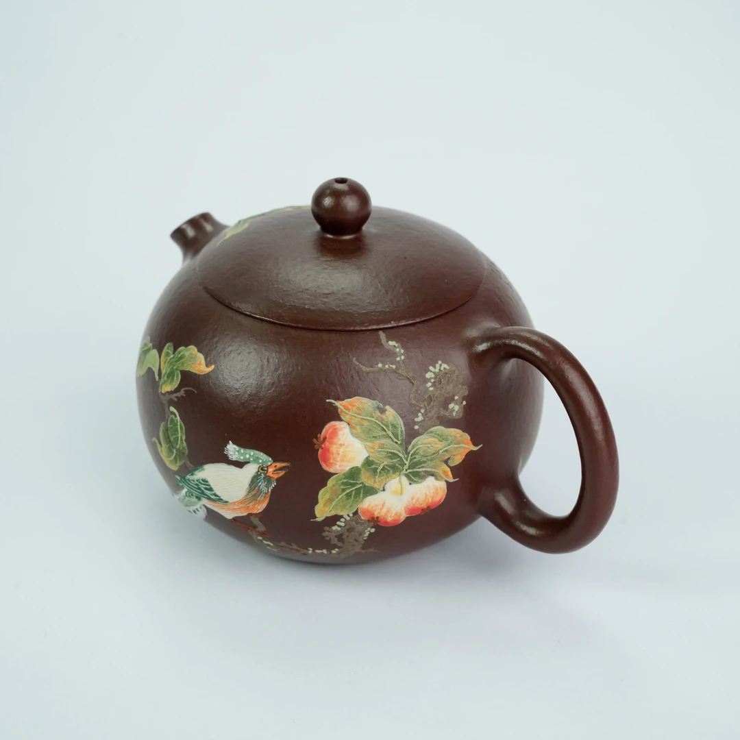 YT-4027宜兴原矿手工紫砂壶深井老紫泥泥绘西施170CC