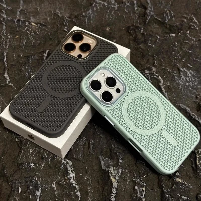 适用苹果16promax手机壳iphone15超薄全包磁吸维网透气散热防指纹